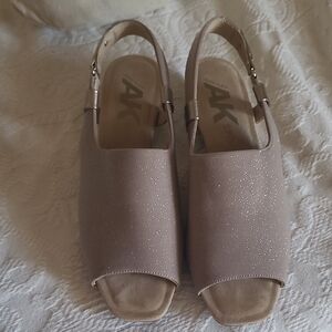 Anne Klein Glittery Beige Peep-Toe Sandals